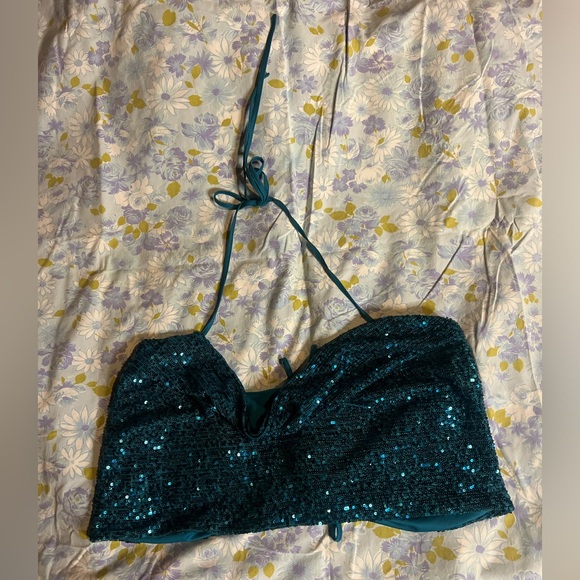 Wild Fable LG blue sequin tie top - Picture 2 of 11